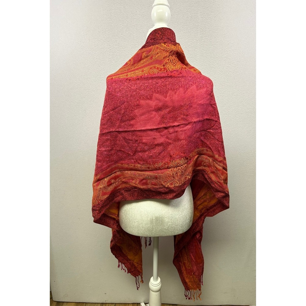 Bohemian Unbranded‎ Women One Size Red Paisley Pashmina Wrap Fringe Scarf